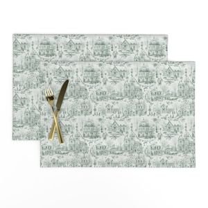 Victorian Christmas Village Toile Forest Green Home Styling Collection Home Decor Collection green toile placemat design