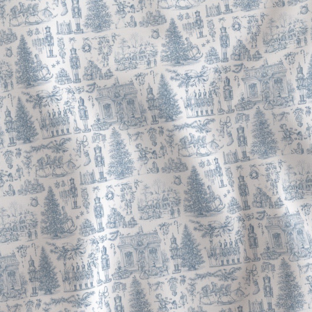 Christmas Nutcracker Toile Blue Fabric design fabric