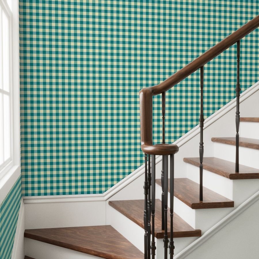 Teal and Cream White 2 Inch Gingham Wallpaper cream white gingham wallpaper