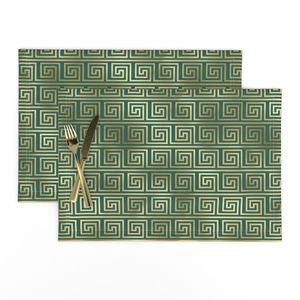 Teal and Faux Gold Foil Vintage Art Deco Greek Key Pattern Interior Collection Interior Collection teal and gold key placemat design