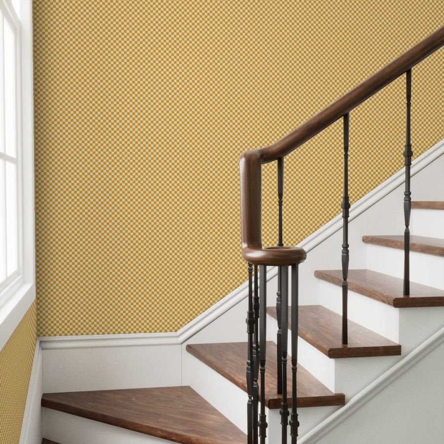 Harvest Gold and Cream Checkerboard Squares Wallpaper checked squares wallpaper