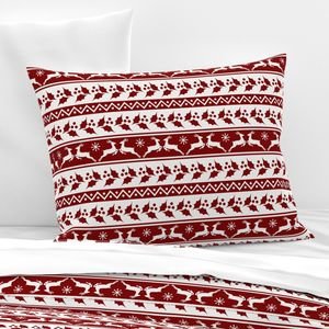 Large Dark Christmas Candy Apple Red Nordic Reindeer Stripe in White Design Collection Home Styling Collection reindeer stripe pillow sham design