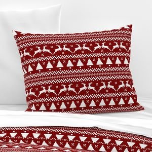 Large Dark Christmas Candy Apple Red Nordic Reindeer Stripe in White Home Decor Collection Interior Collection reindeer stripe pillow sham design