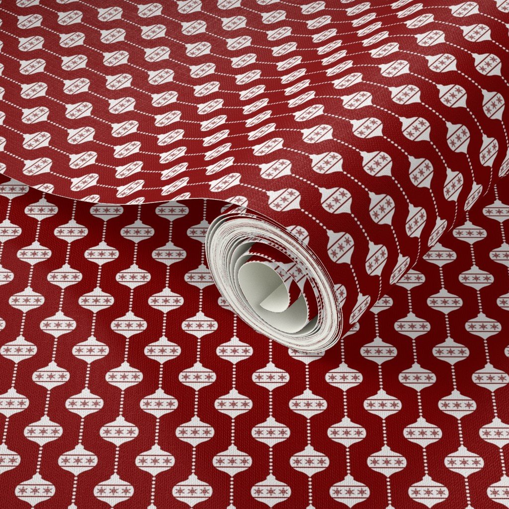 Dark Christmas Candy Apple Red with White Ball Ornaments Wallpaper white decorations wallpaper