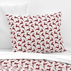 Large Dark Christmas Candy Apple Red Leaping Reindeer on White Interior Collection Decor Collection red stags pillow sham design
