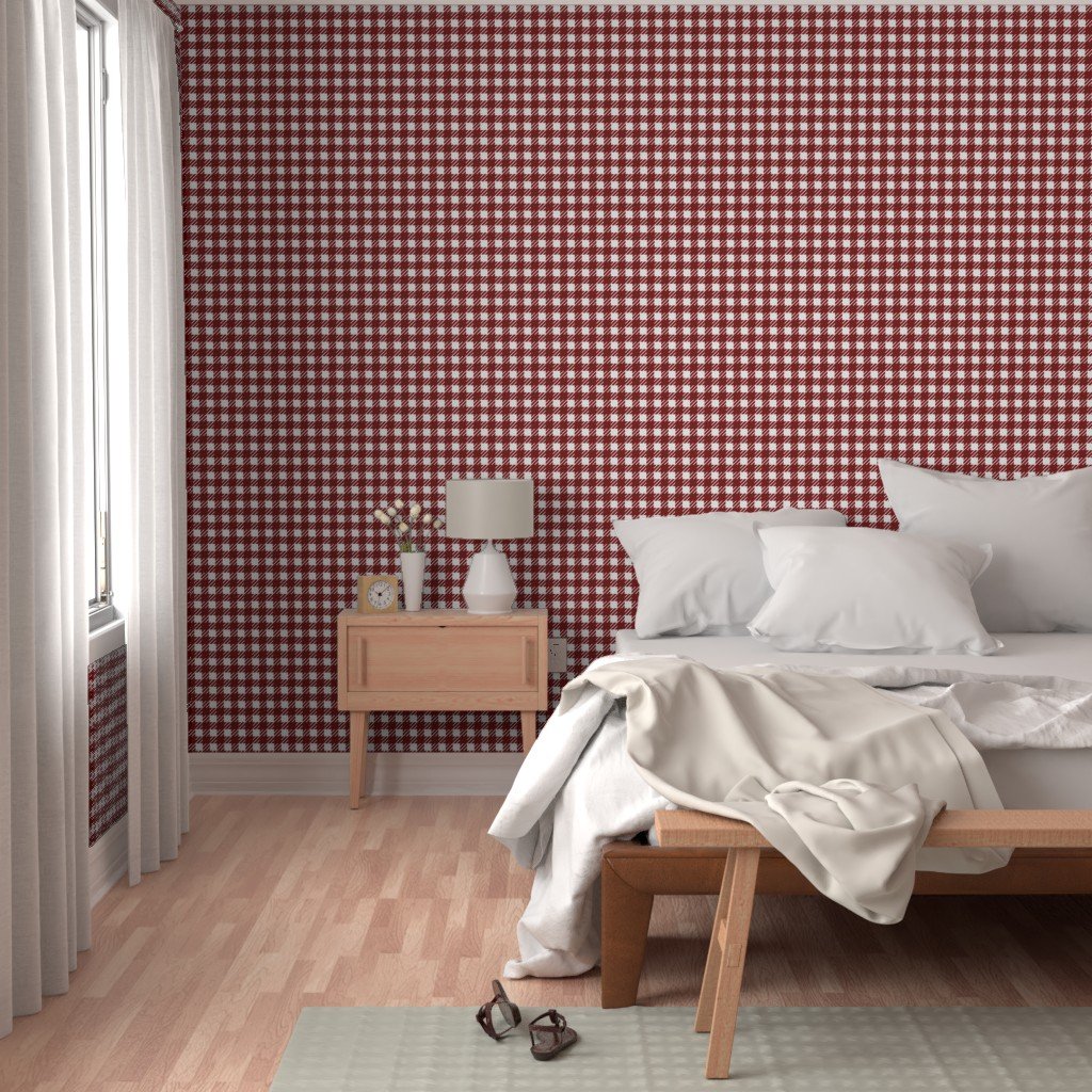 Large Dark Christmas Candy Apple Red Gingham Plaid Check Wallpaper red white check wallpaper