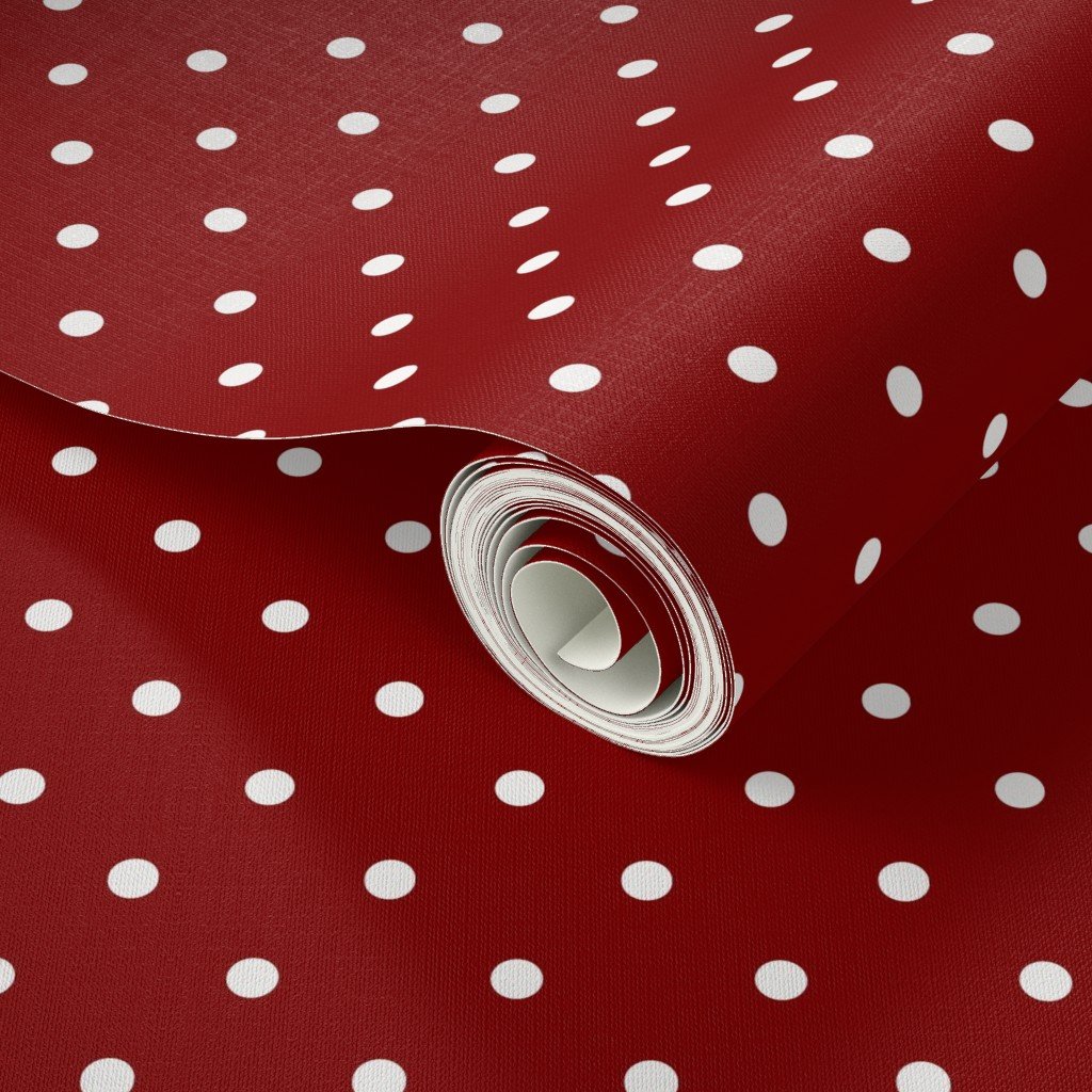 Large White Polka Dots On Dark Christmas Candy Apple Red Wallpaper red dots wallpaper