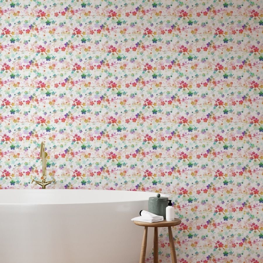 Rainbow Bright Pastel Watercolor Flowers and Vines Wallpaper rainbow vines wallpaper
