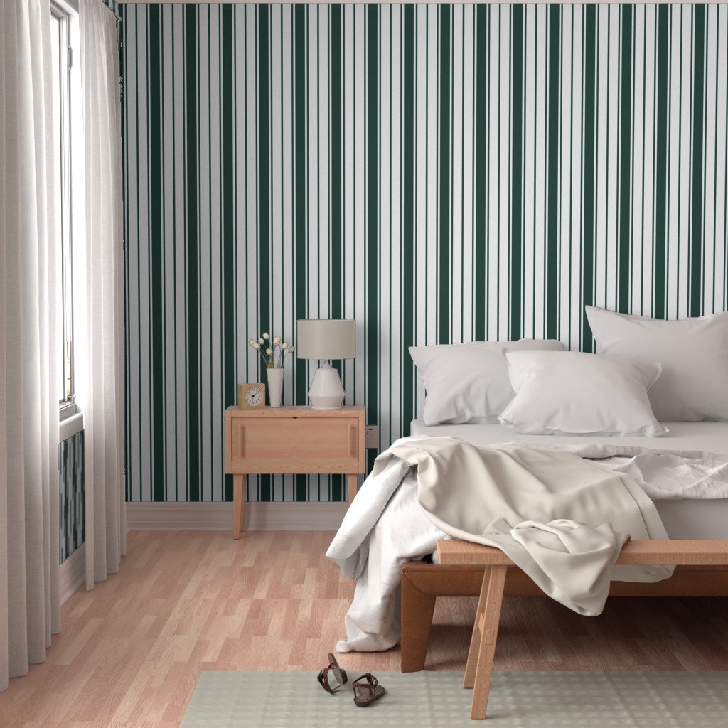 Cypress Green and White Vertical French Stripe Wallpaper wide jumbo stripe wallpaper
