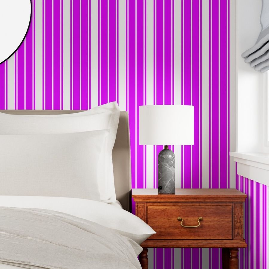 Orlando Orchid and White Vertical French Stripe Wallpaper wide jumbo stripe wallpaper