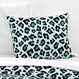 Jumbo Leopard Spots Animal Repeat Pattern Print in Turquoise Blue and Black Decor Collection Home Styling Collection leopard print pillow sham design