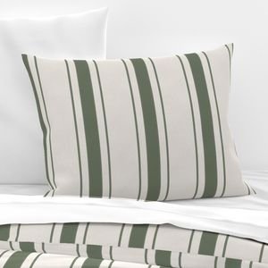 Leaf Green Antique Vintage Mattress Ticking Stripe on Cream Decor Collection Home Decor Collection green ticking pillow sham design