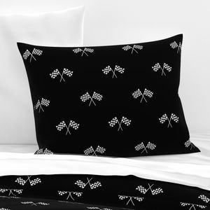 Small Black and White Classic Chequered Flags on Black Design Collection Design Collection finish line pillow sham design