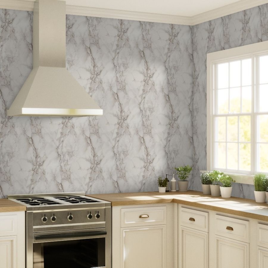 Classic Beige and White Marble Natural Stone Veining Quartz Wallpaper lux luxury wallpaper