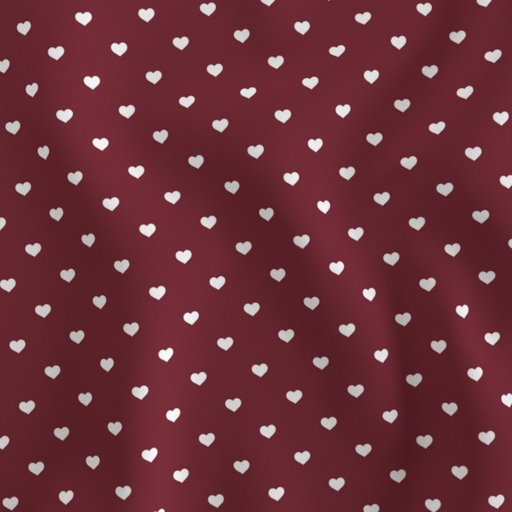 Mini White Valentines Polkadot Love Hearts on Wine Background Fabric white heart fabric