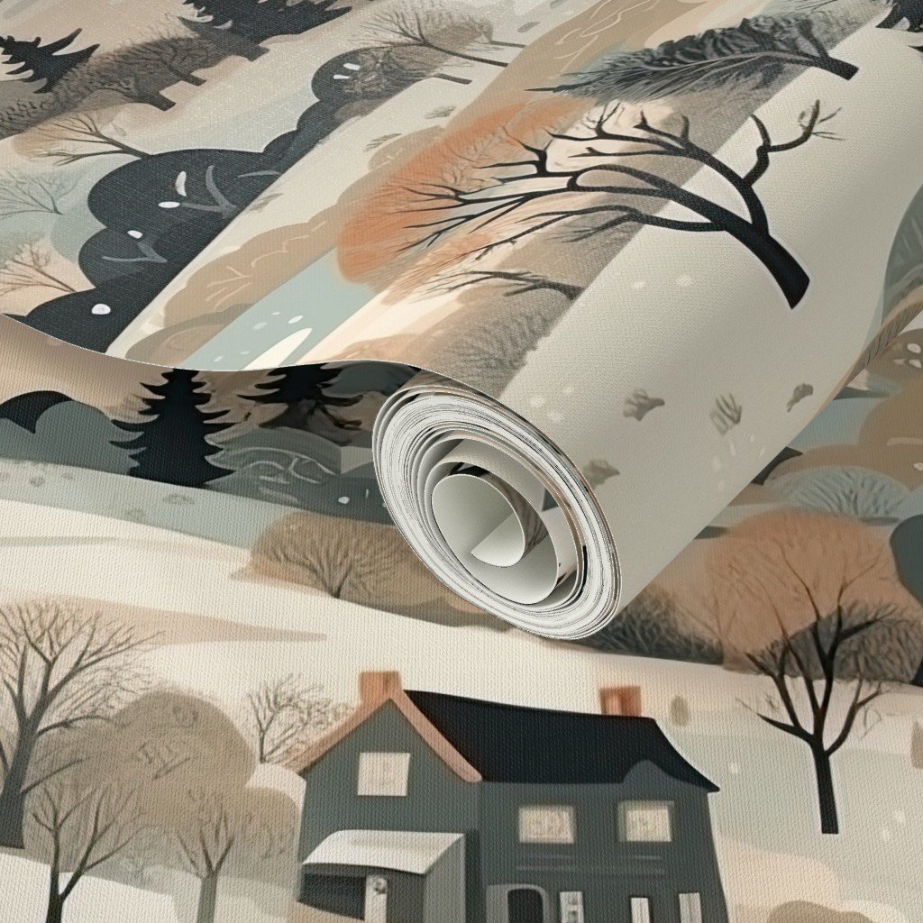 Vintage New England Village Winter Wallpaper winter landscape wallpaper