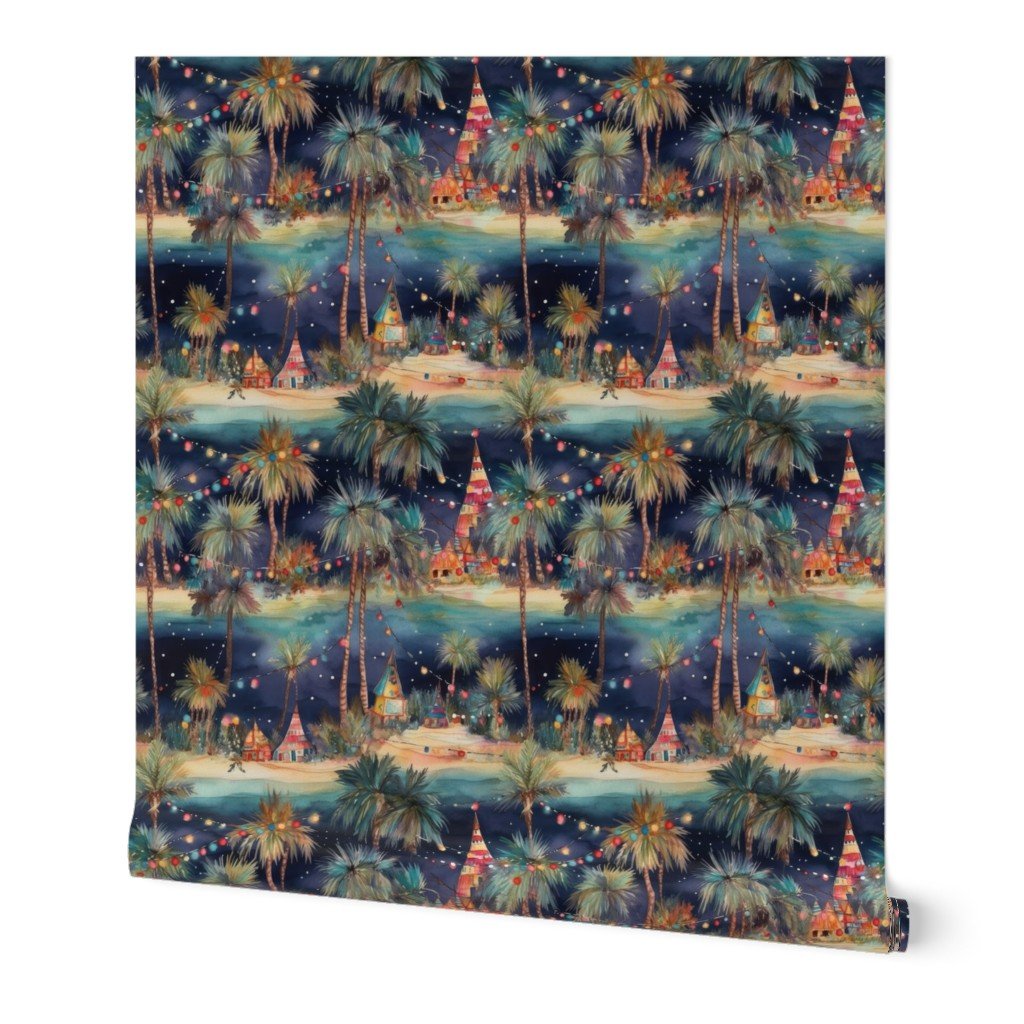 Florida Christmas Party Watercolor Wallpaper tropical houses wallpaper