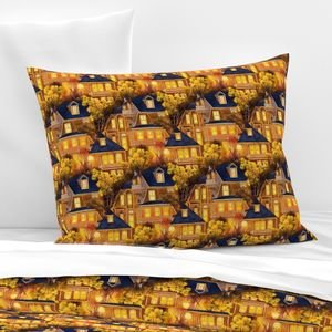 Bright Yellow Haunted New England Village Watercolor with Lighthouse Decor Collection Home Decor Collection new england pillow sham design
