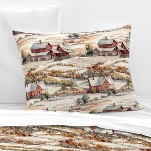 Winter Snowy Farm Landscape Watercolor Home Decor Collection Home Decor Collection winter colors pillow sham design