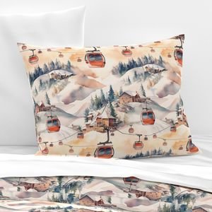 Vintage Ski Slope Cabins in Soft Pastels Design Collection Interior Collection skiing slope pillow sham design