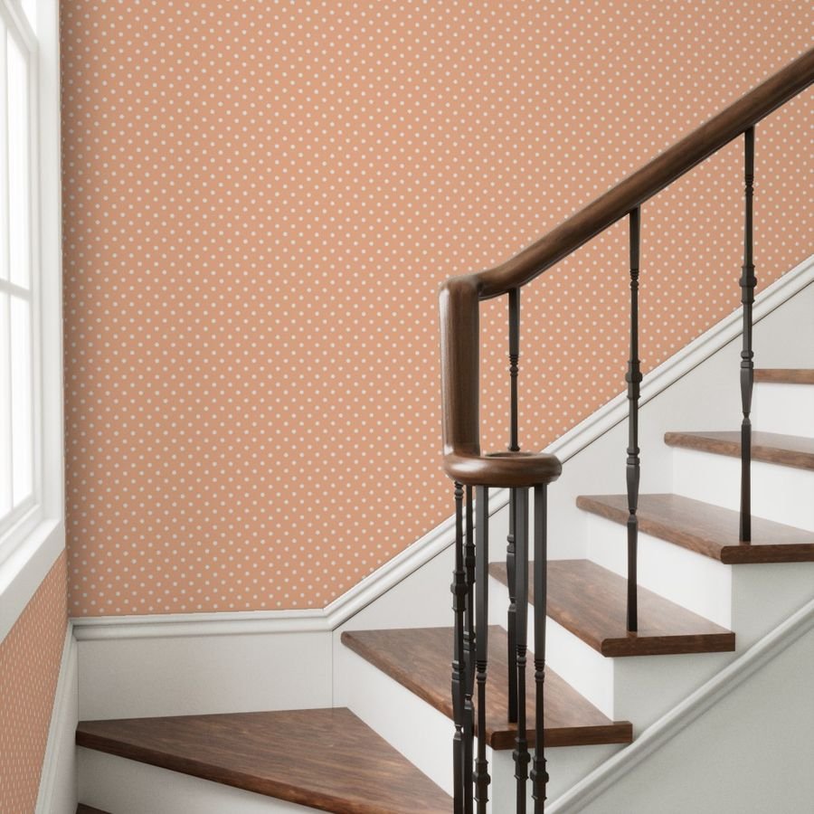 One Inch Polka Dot Spots in Peach Fuzz Color of the Year 2024 and White Home Decor Collection Home Decor Collection color of the year wallpaper