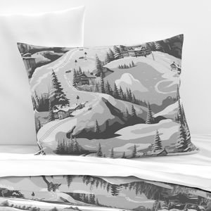 Small Montana Winter Cabins Montana with Evergreens in Grey Interior Collection Home Styling Collection snow cabin pillow sham design