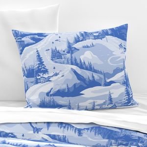 Small Montana Winter Cabins Montana with Evergreens in Mid China Blue Interior Collection Decor Collection snow cabin pillow sham design