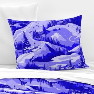 Small Montana Winter Cabins Montana with Evergreens in Royal China Blue Decor Collection Design Collection snow cabin pillow sham design