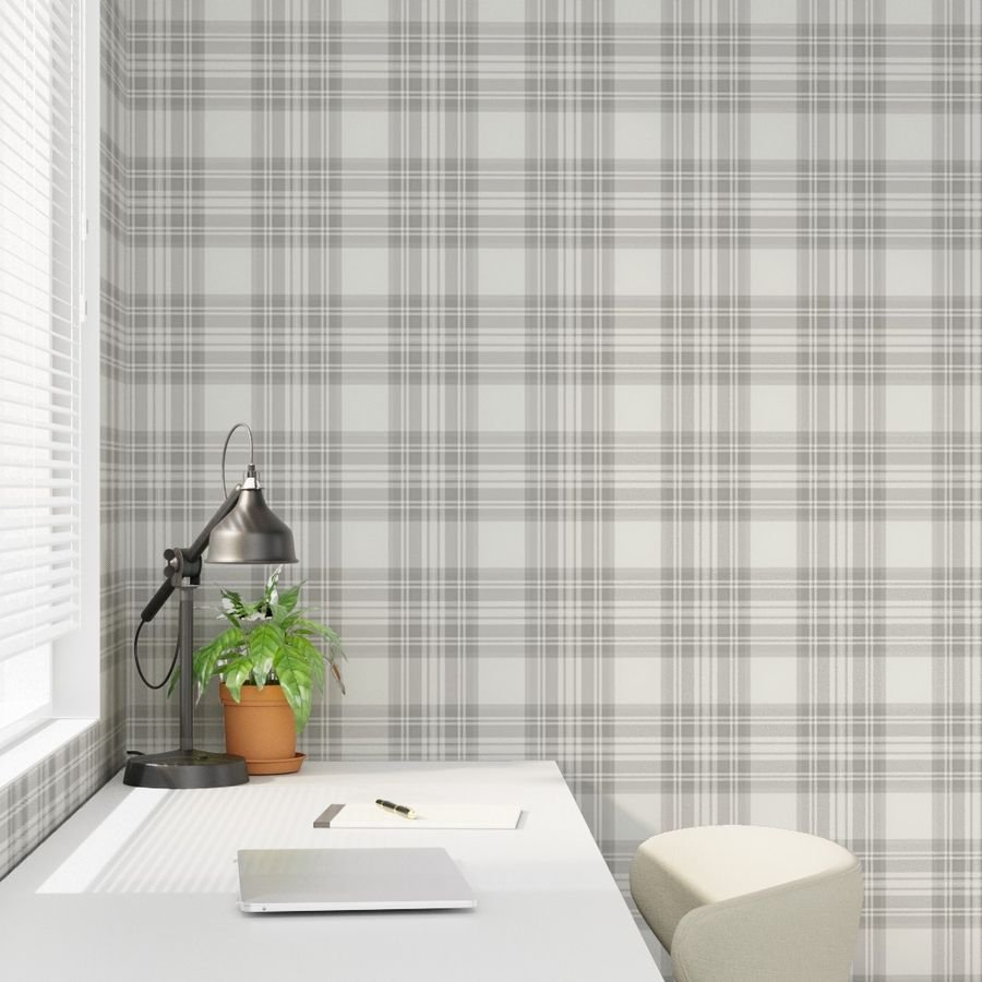 Driftwood Grey Large Traditional Tartan Plaid Pattern Wallpaper large scale wallpaper