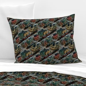 Small Isometric Snowy Christmas Village with Festive Trains and Townhouses Decor Collection Home Decor Collection christmas pillow sham design
