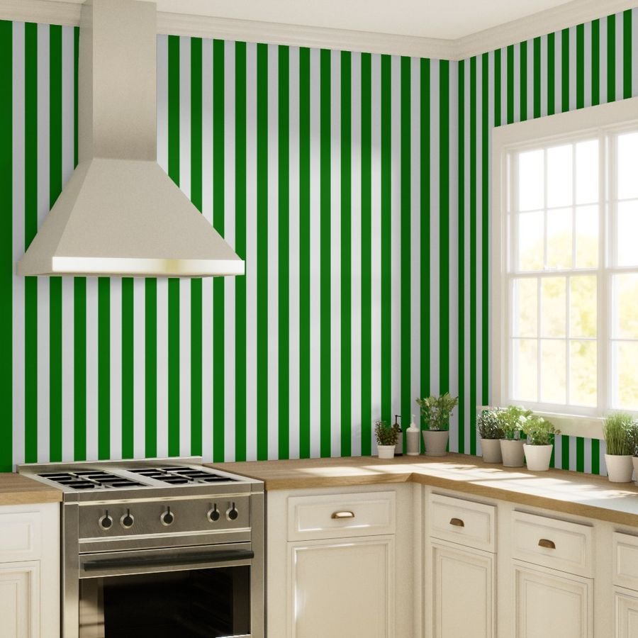 Classic Green and White 2 Inch Vertical Stripes Wallpaper 2 inch wallpaper
