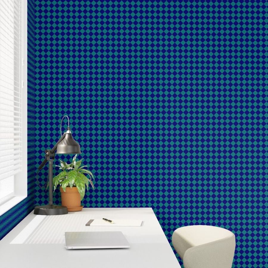 Classic Teal and Navy 1 Inch Diagonal Check Wallpaper 1 inch wallpaper