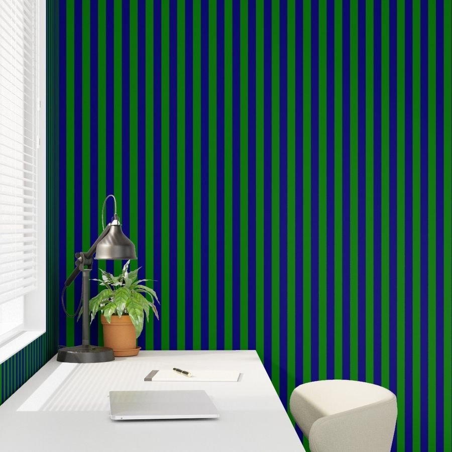 Classic Navy and Green Vertical Stripes Wallpaper green stripes wallpaper