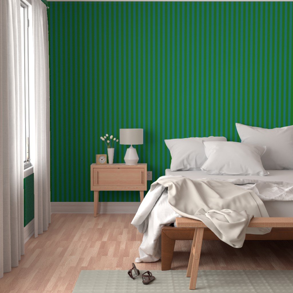 Classic Green and Teal 1 Inch Vertical Stripes Wallpaper green stripes wallpaper