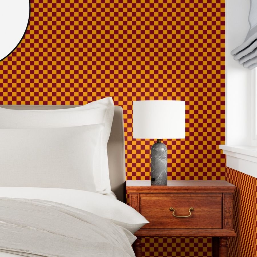 Classic Orange and Burgundy 1-inch Check Wallpaper orange check wallpaper