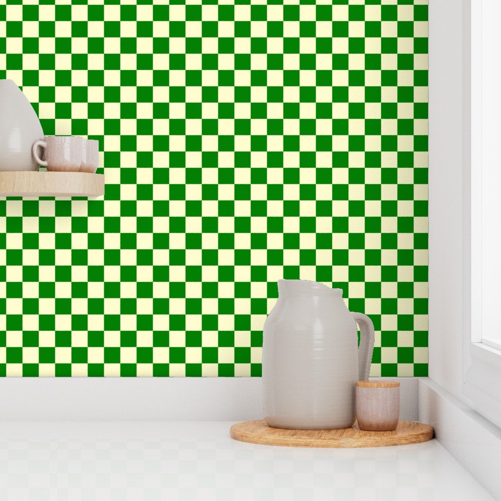 Green and Cream White 1 Inch Check Wallpaper green check wallpaper