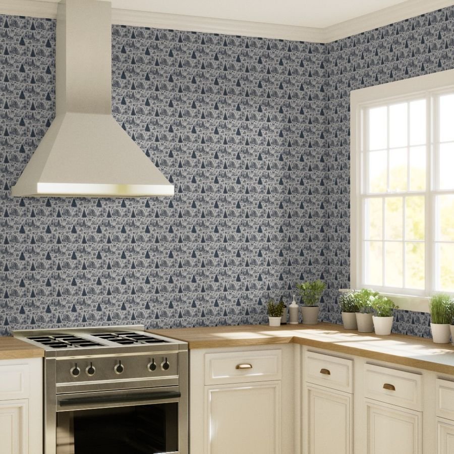 Christmas Cats Toile Midnight Navy Wallpaper midnight navy wallpaper
