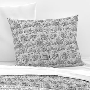 Victorian Christmas Village Toile Black and White Home Decor Collection Interior Collection horse drawn sleigh pillow sham design