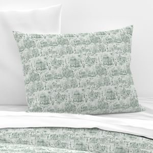 Victorian Christmas Village Toile Forest Green Home Styling Collection Home Decor Collection horse drawn sleigh pillow sham design