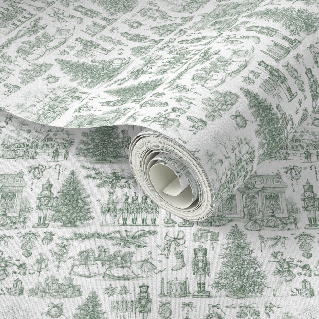 Christmas Nutcracker Toile Forest Green Wallpaper rocking horse wallpaper