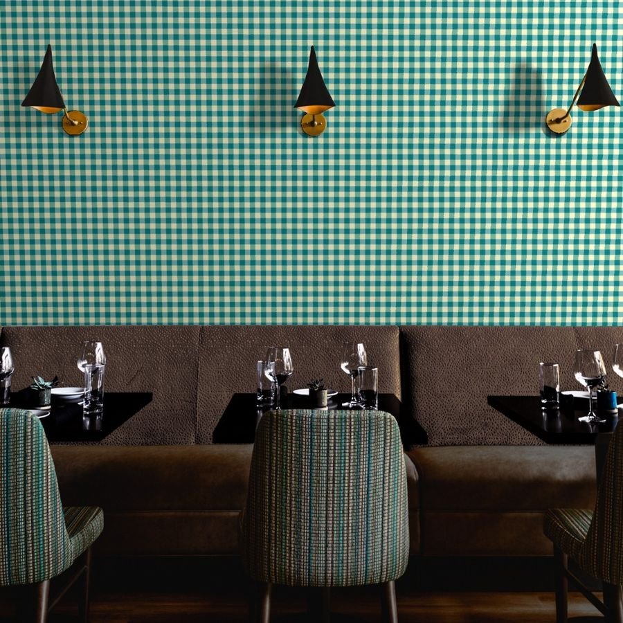 Teal and Cream White 2 Inch Gingham Wallpaper fresh look wallpaper