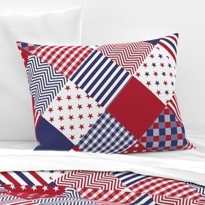 USA Americana Patchwork Red White & Blue Quilt Patterns Decor Collection Interior Collection red white blue pillow sham design