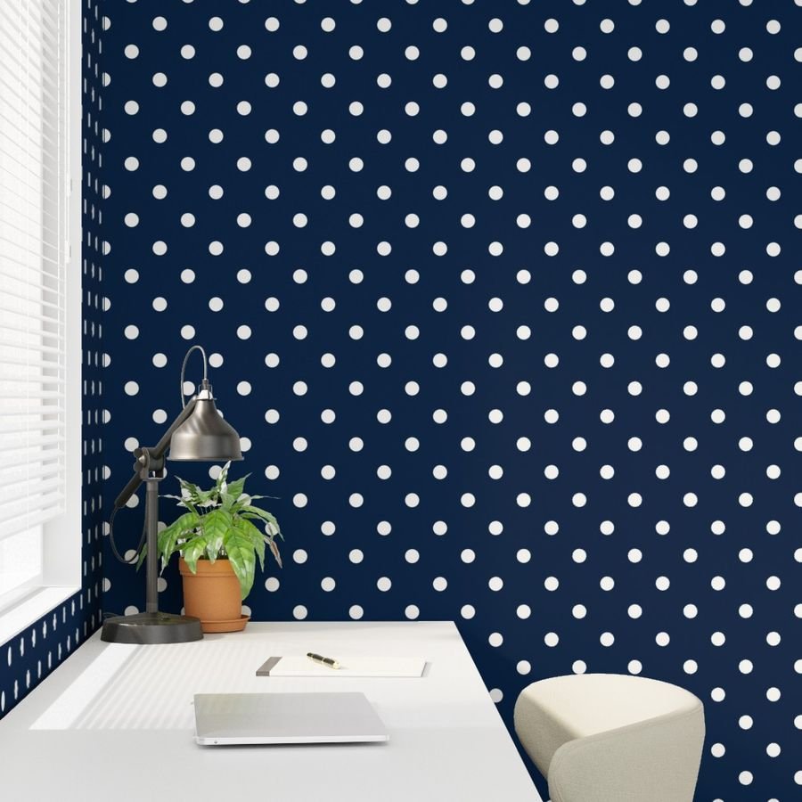 White Polkadots on Sailor Blue Design Collection Home Decor Collection polka dots wallpaper