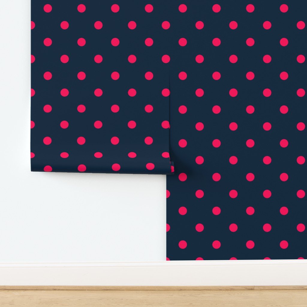Navy and Neon Hot Pink Jumbo Dots Wallpaper design