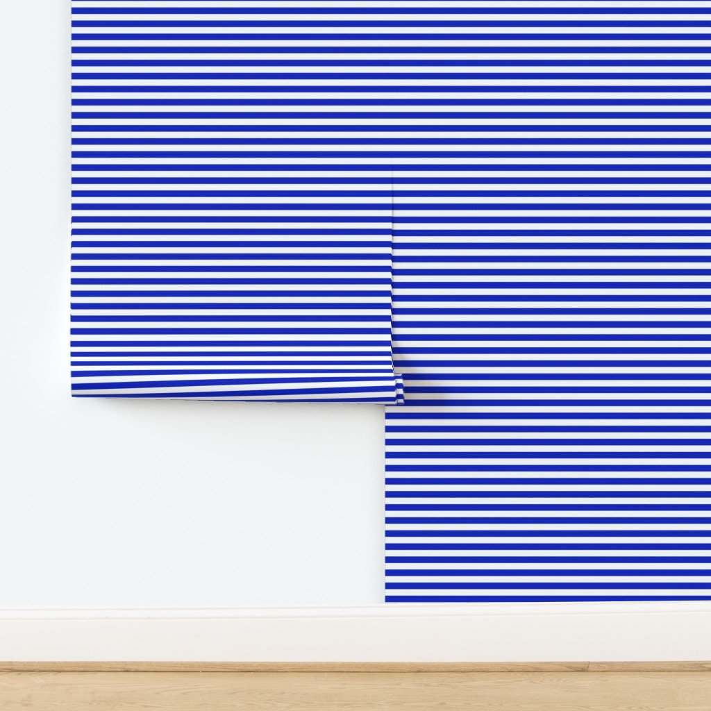 1/2" Horozontal Cobalt Blue and White Stripe Wallpaper design