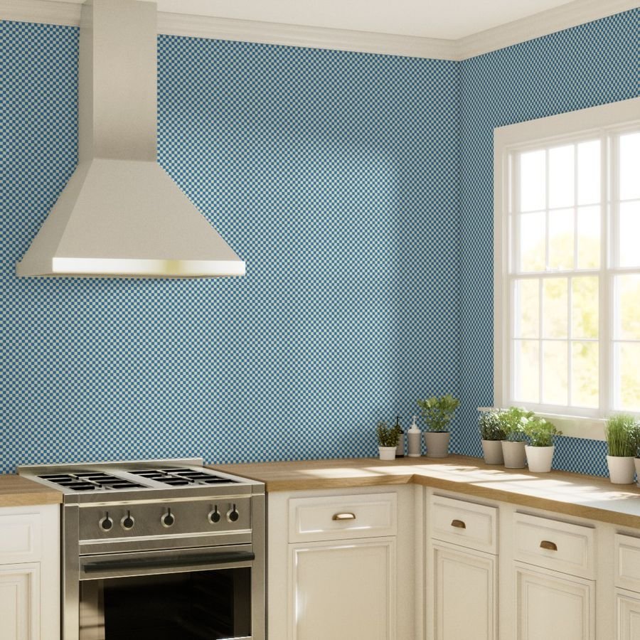 Cornflower Blue and Cream Checkerboard Squares Wallpaper blue checks wallpaper