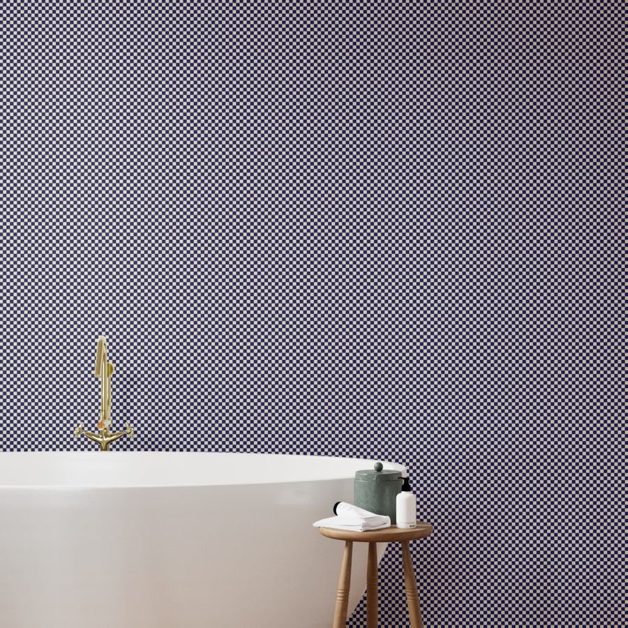 Navy Blue and Cream Checkerboard Squares Wallpaper blue checks wallpaper
