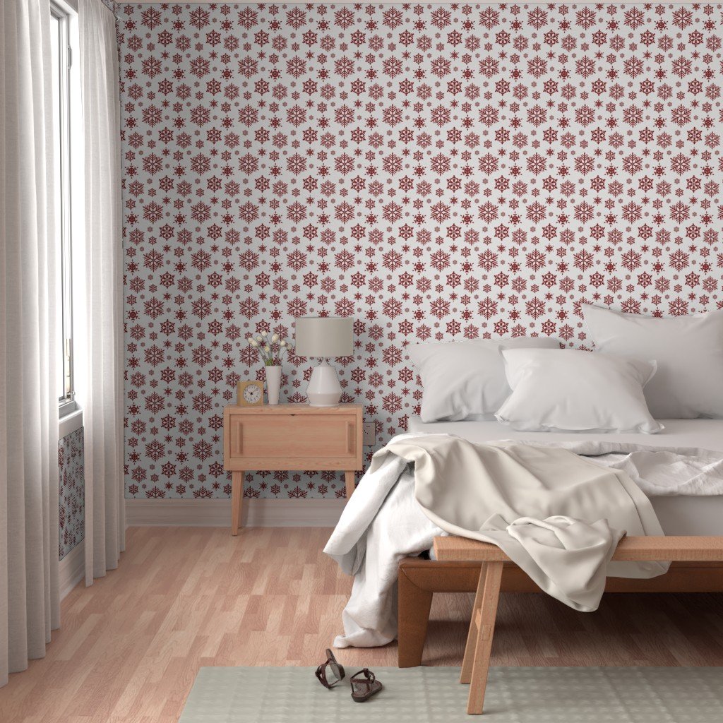 Large Dark Christmas Candy Apple Red Snowflakes on White Wallpaper candy apple wallpaper
