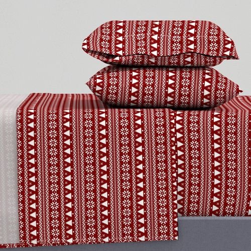 Dark Christmas Candy Apple Red Nordic Trees Stripe in White Home Styling Collection Design Collection red stripe sheet set design