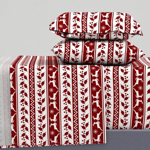 Large Dark Christmas Candy Apple Red Nordic Reindeer Stripe in White Design Collection Home Styling Collection white reindeer sheet set design